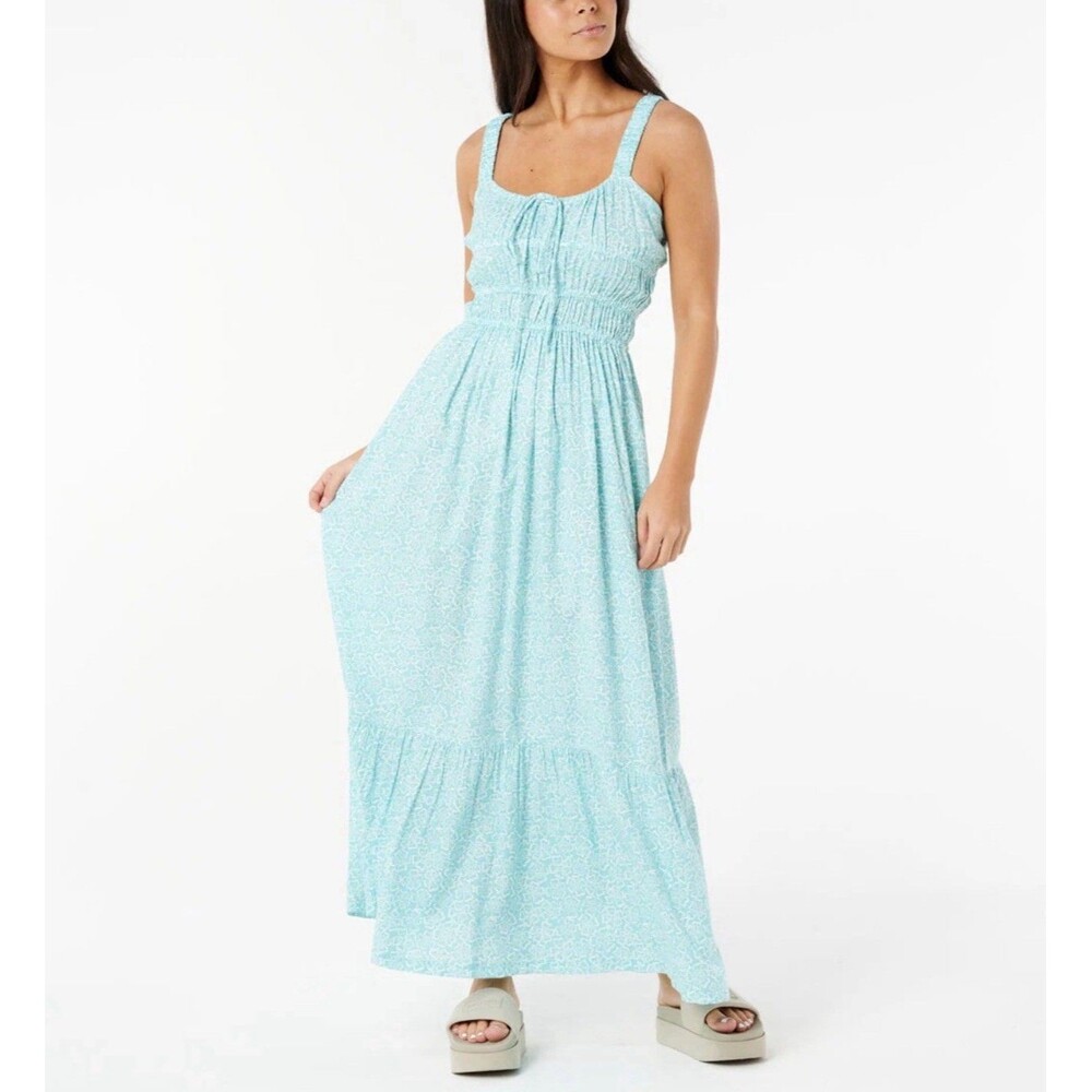 Rip Curl Neon Isles Tiered Maxi Dress Large Cottage Coastal Surfer Boho Beachy